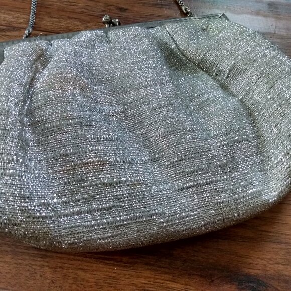 Vintage Silver Lame Purse Kisslock GOLDCO Cocktail Handbag - Picture 2 of 10